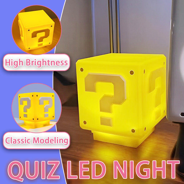 Super Mario Question Block LED Night Light with Sound USB Rechargeable Lamp