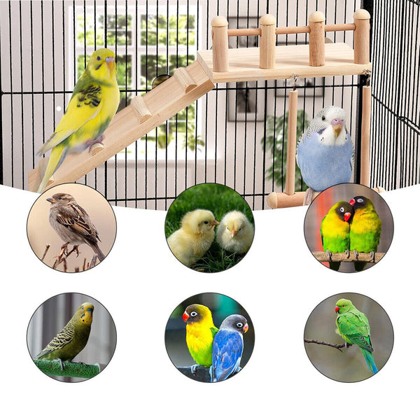 Bird Swing Toy Wooden Parrot Perch Stand Playstand Beads Cage Playground