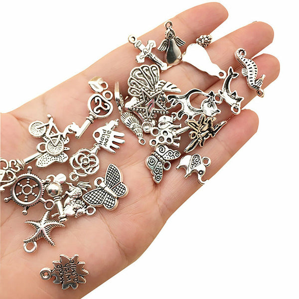 100 pcs Jewelry Making Silver Charms Mixed Wholesale Bulk Smooth Pendants DIY