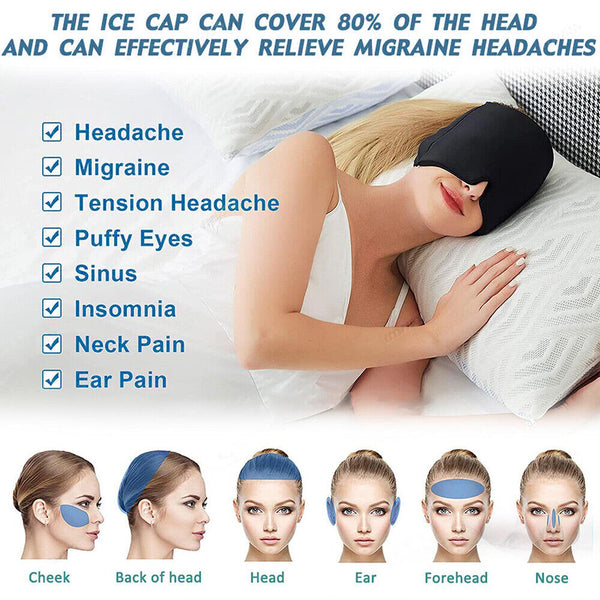 Migraine Relief Hat Cold Therapy Headache Pain Relief Cap Reuse Ice Pack AU