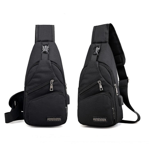 2X Mens Sling Chest Pack Shoulder Bag Sports USB Charging Port Crossbody Handbag