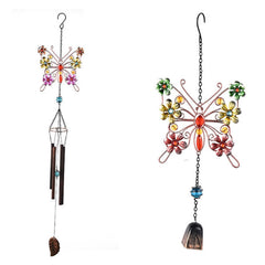 2 Pack Vintage Butterfly Wind Chimes – Large Outdoor Metal Garden Hanging Decor for Patio, Balcony and Home