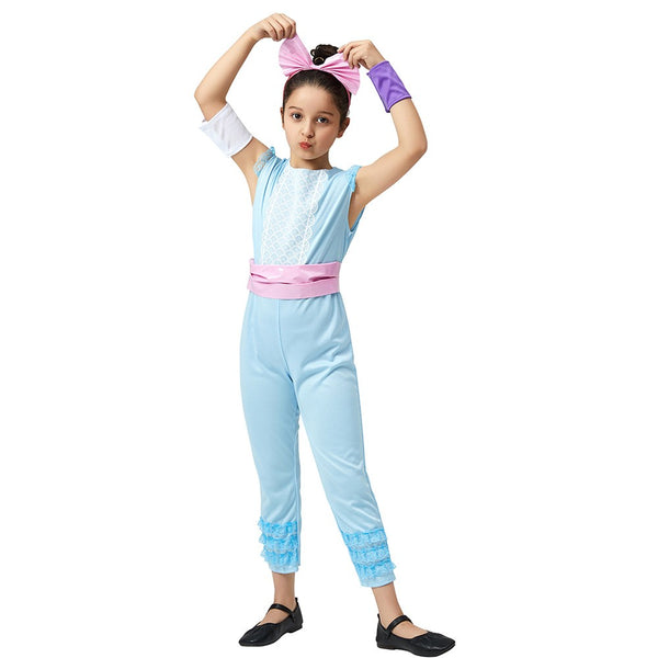 Girl adjusting the pink bow of a Bo Peep Toy Story costume