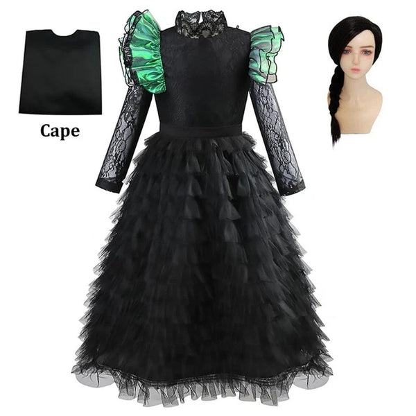 Green puff sleeve and lace detail on Elphaba witch dress - Lets Party