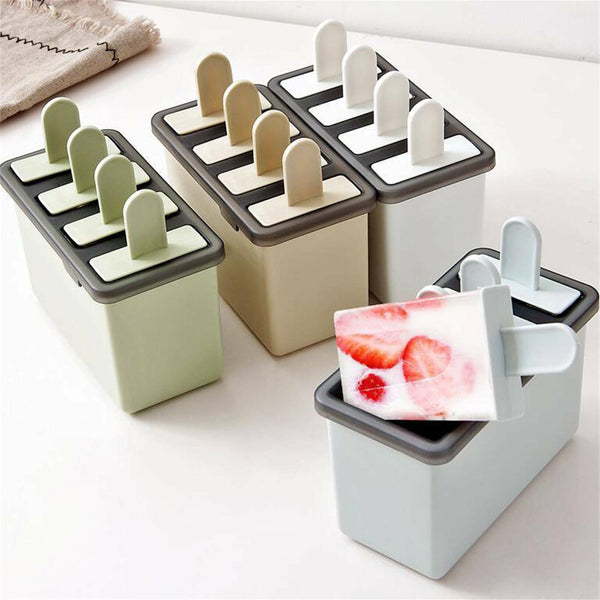 3PCS 4 Cells Block Moulds Ice Cream Mold Icy Pole Jelly Pop Popsicle Maker Mould
