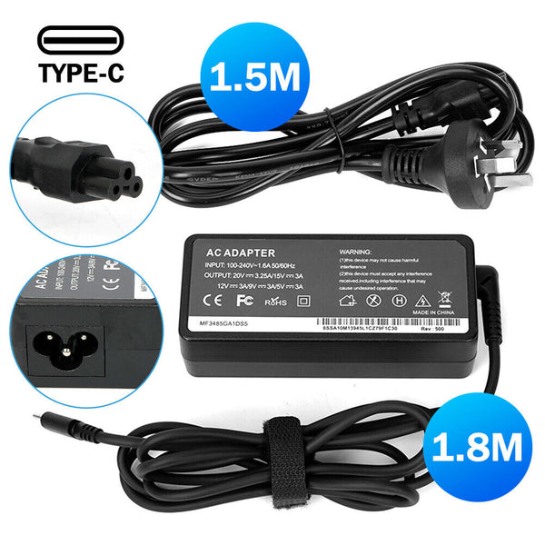 2pcs 65W USB-C Type-C Adapter Laptop Charger For Lenovo ThinkPad Acer Dell HP AU