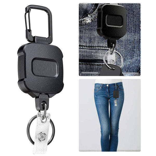 10PCS Heavy Duty Metal Retractable Carabiner Key Chain Ring Badge Steel Cord New