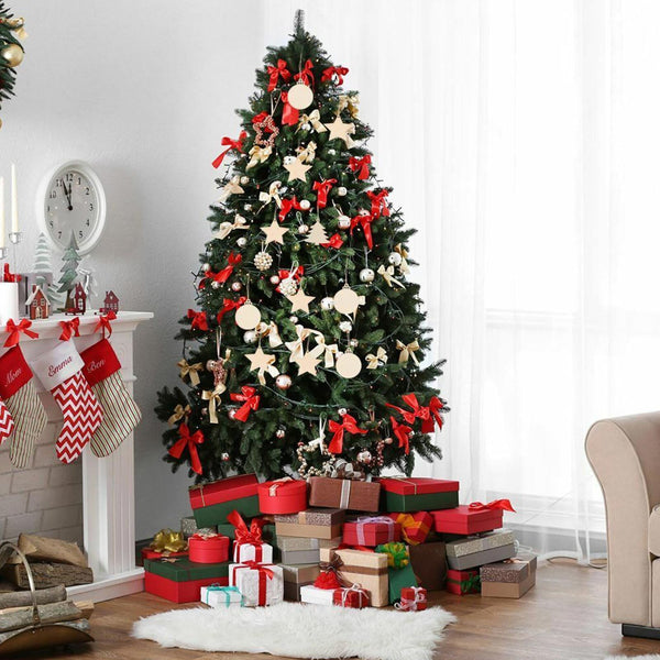 Christmas tree decorated with wooden star ornaments