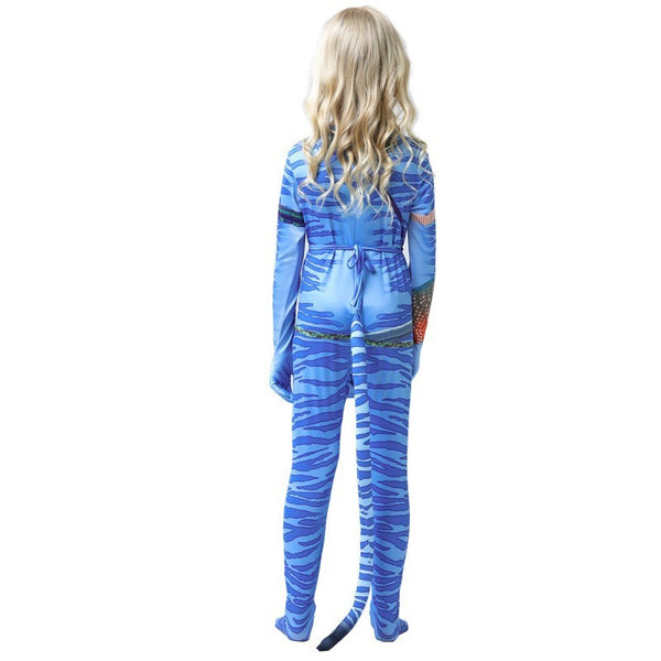 Blue Na'vi costume gloves and tribal loincloth panel included in the kids set