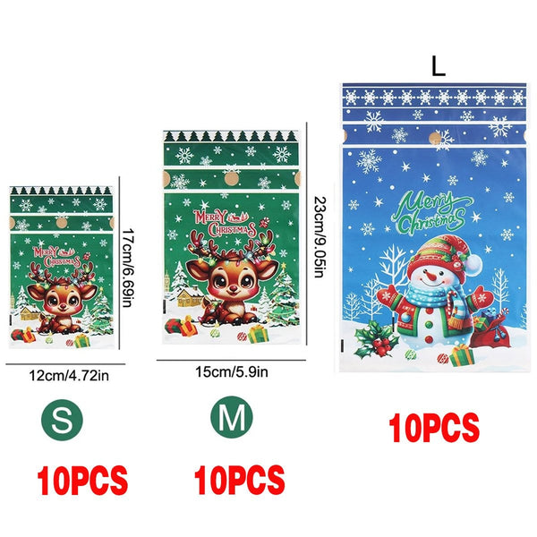 Mixed size pack AJ: 10 small Reindeer, 10 medium Reindeer and 10 large Snowman Christmas gift bags