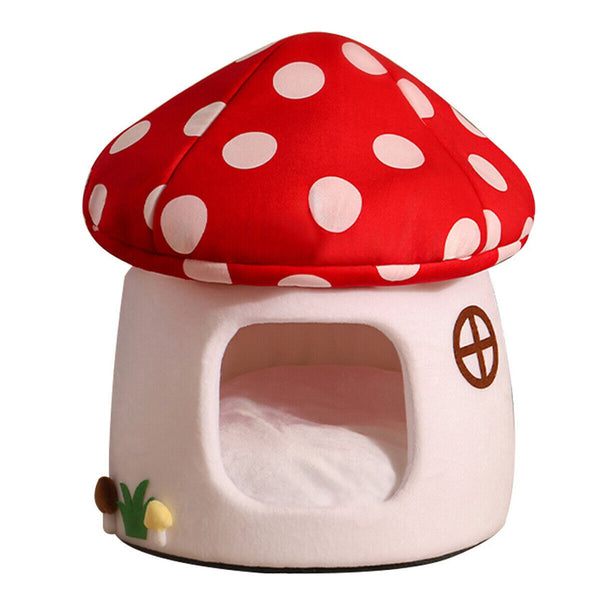 Winter Mushroom Cat House Cozy Sleeping Pet Bed for Cats Indoor Warm Pet House