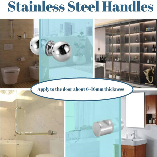 3PCS Stainless Steel Glass Door Knob Pull Handle Bathroom Shower Door