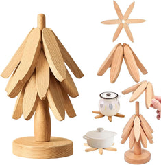 Wooden Trivet Set – Christmas Tree Trivets for Hot Dishes, Walnut or Natural