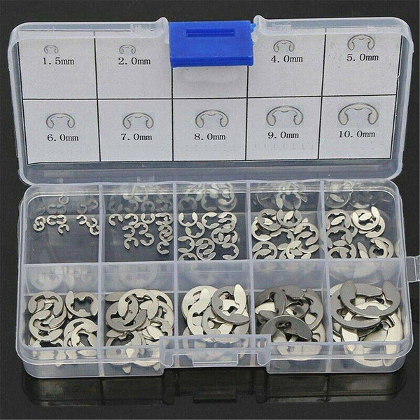 400PCS Stainless Steel E Clips C Circlip Kit Retaining Ring Assorted 1.5 - 10mm
