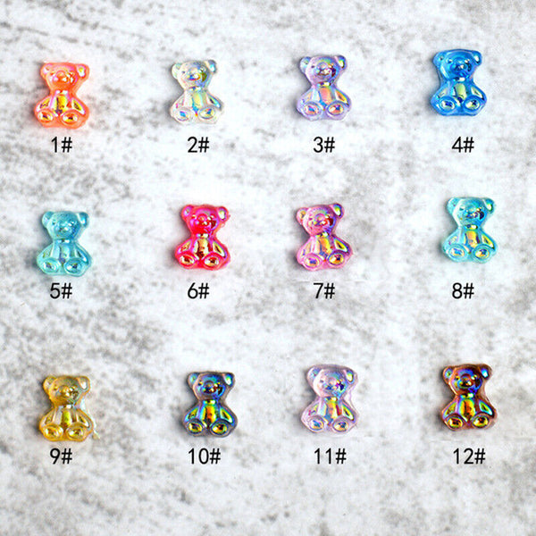48Pcs/Box Sparkle Nail Art Rhinestones 3D Cute Bear Resin Gems Nails Manicure