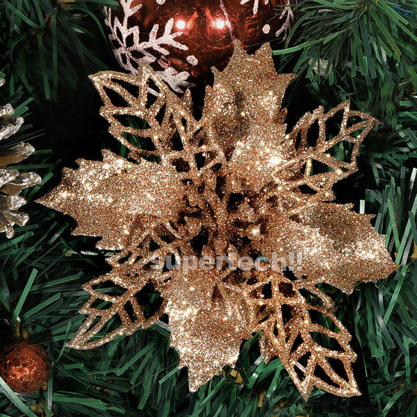 10 X Christmas Poinsettia Glitter Flower Tree Hanging Xmas Tree Party Decoration