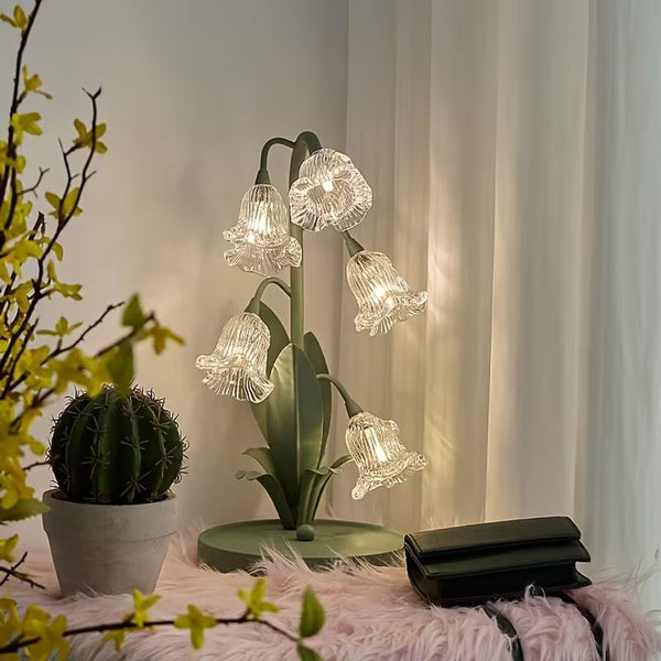 Lily Flower Table Lamp USB Powered Warm White LED Decorative Glass Desk Bedside Light