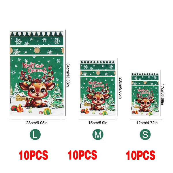 Mixed size pack BJ: 10 small Reindeer, 10 medium Reindeer and 10 large Reindeer Christmas gift bags