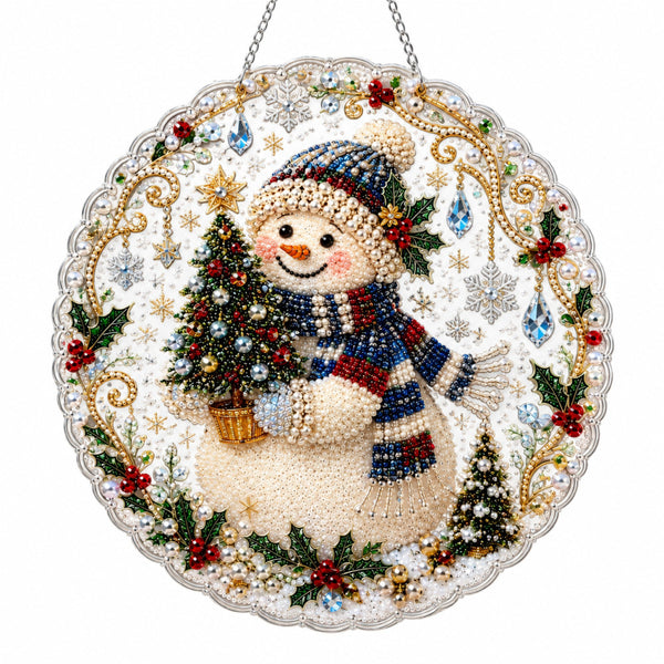 Snowman design Christmas diamond painting with scarf and mini tree