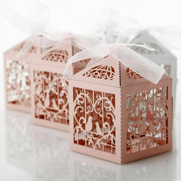 100X Laser Cut Favor Box Bombonierre Candy Engagement Wedding Gift Box 7 Colours