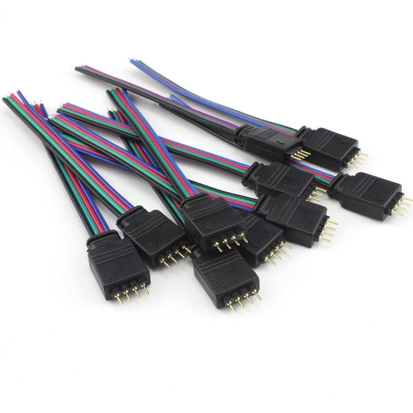 20Pcs 4Pin Connector Cable Cord Leads 10mm 3528 5050 RGB LED Strip Lights Male/F