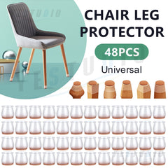 Chair Leg Protectors 48 Pack - Silicone Floor Caps with Felt Base, 30 to 45mm