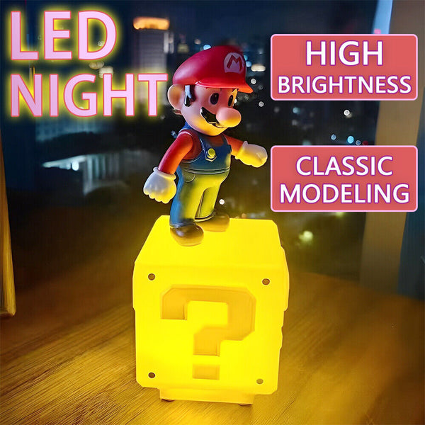 Super Mario Question Block LED Night Light with Sound USB Rechargeable Lamp