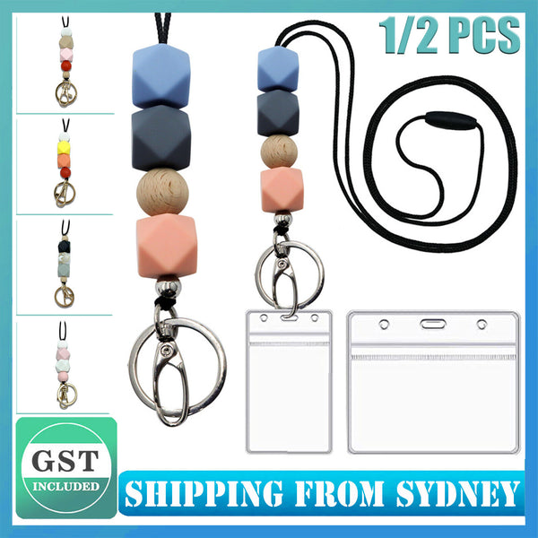 1/2x Silicone Beads Neck Strap Lanyard ID Card Badge Keyring Key Holder Necklace