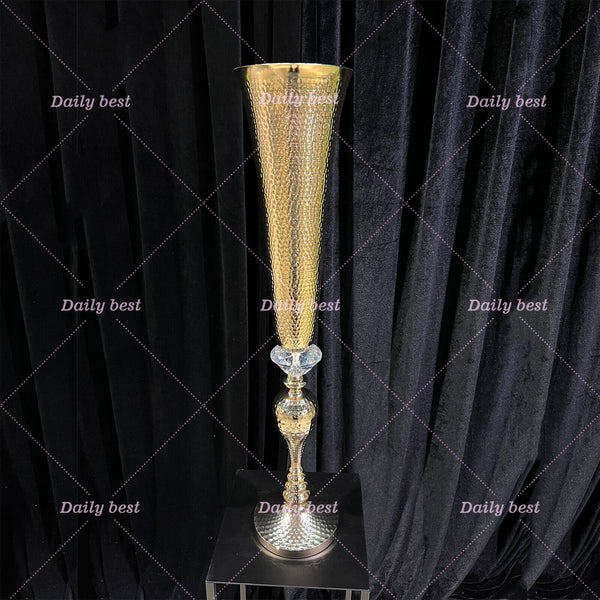 70cm Gold Crystal Mermaid Horn Vase Iron Centrepiece Flower Vase Party Wedding