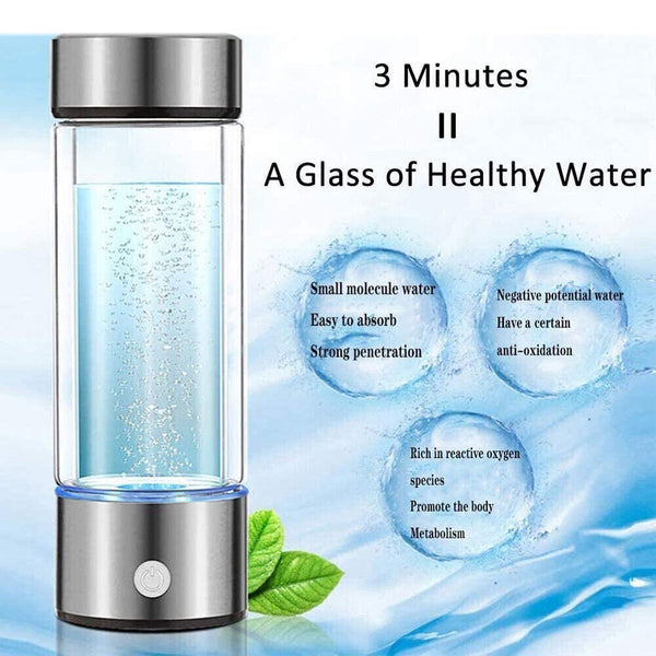 450ML Hydrogen Water Bottle Generator Rich Ionizer Glass Drink Cup USB Charging