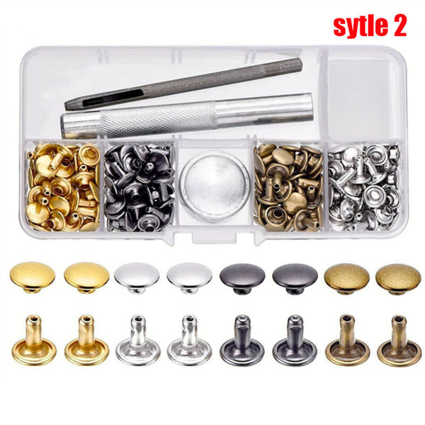 100X Leather Rivets Tool Double Cap Fixing Kit Belt Repair DIY Craft Metal Stud