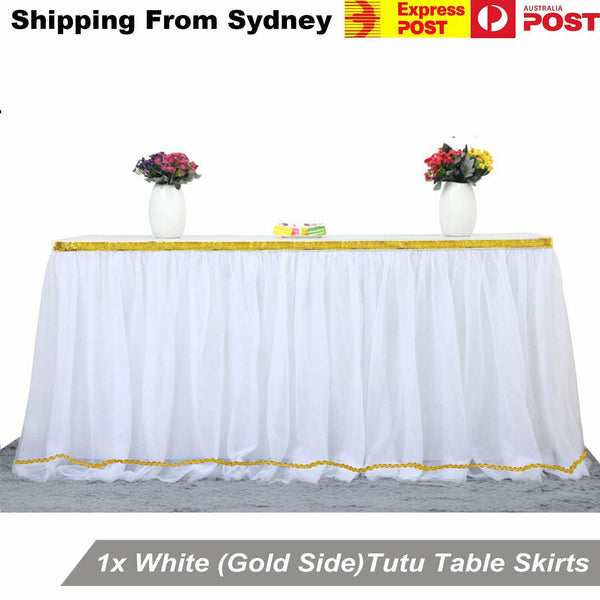 White Tulle Tutu Table Skirt Cloth Weeding Birthday Baby Shower Party 275cmx80cm