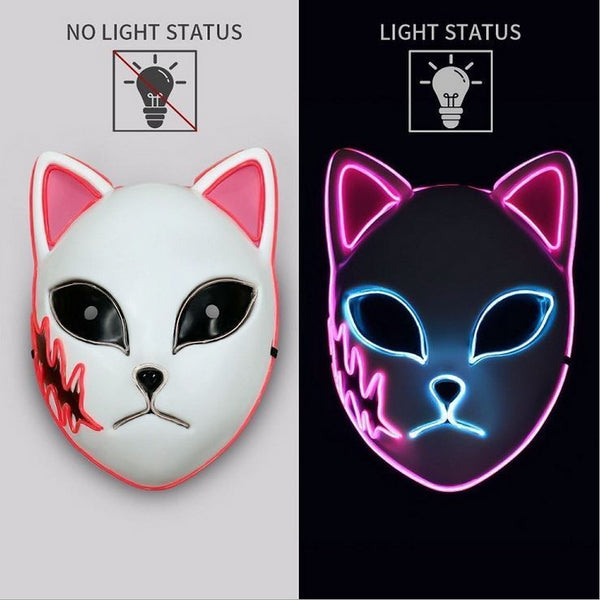 Glowing fox mask with EL wire outline in the dark