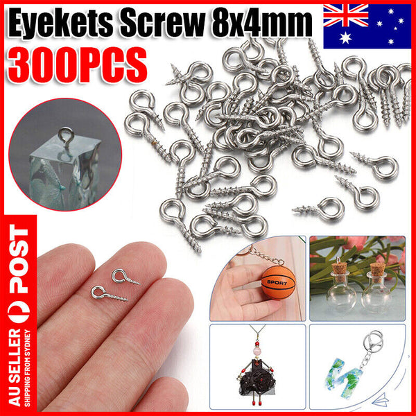 300PCS Small Tiny Mini Eye Pins Eyepins Hooks Eyelets Screw Threaded Peg 8x4mm