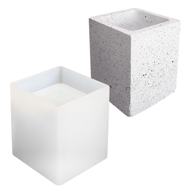 2PCS Silicone Resin Mould Set Round & Square Pen Holder Brush Pot Flower Pot Mold