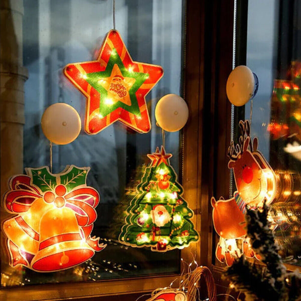 Xmas Suction Cup Window Hanging Lights Battery Operated Light Up Christmas Decor