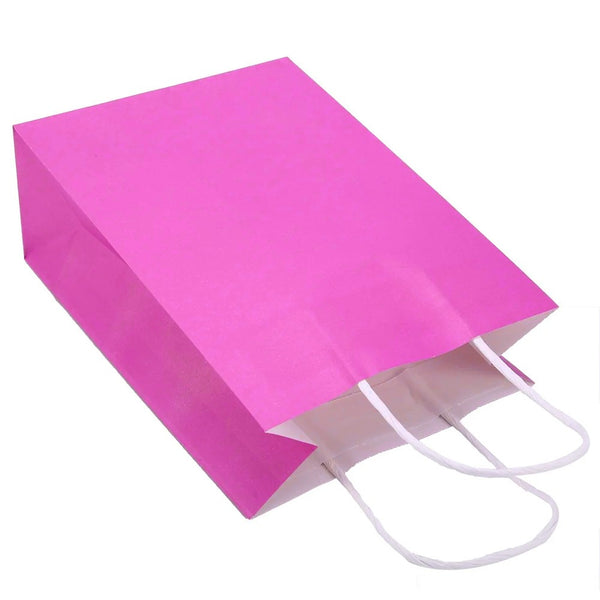 20 Pack Hot Pink Kraft Paper Gift Bags with Handles – Plain Shopping and Wedding Party Carry Bags