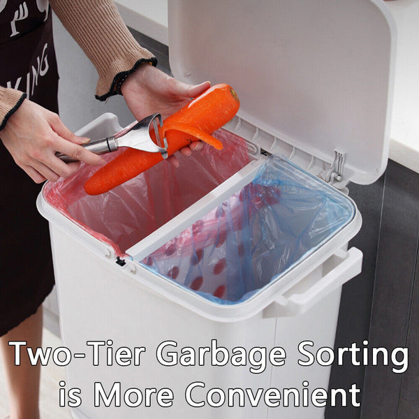 45L Kitchen Bin Waste Sorting Trash Bins 3 Lid Garbage Recycling Wheels Dustbin