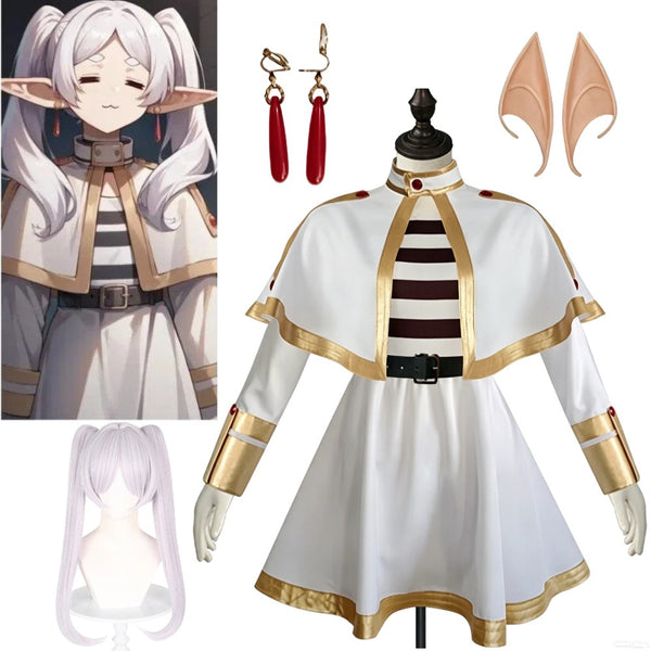 Anime Mage Cosplay Costume Set White Wig Fantasy Dress Outfit Book Week Party