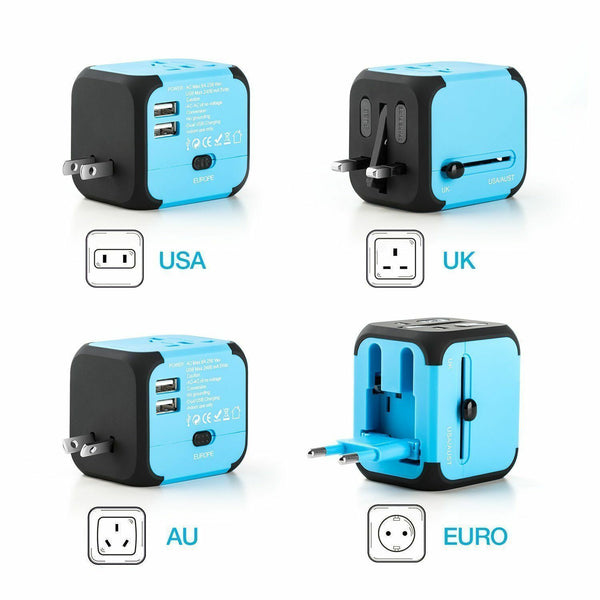 Universal World Travel Adapter 2 USB Charger US/UK/EU/AU Plug Converter 100-240V