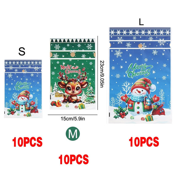 Mixed size pack AF: 10 small Snowman, 10 medium Reindeer and 10 large Snowman Christmas gift bags