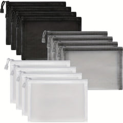 12PCS Clear Mesh Pencil Case Transparent Zipper Stationery Storage Pouch Set