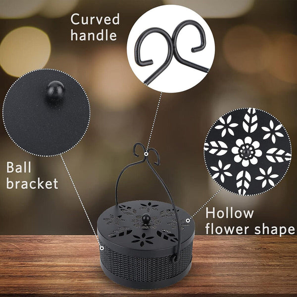 Fireproof Wrought Iron Mosquito Coil Holder with Cover for Indoor Outdoor Use