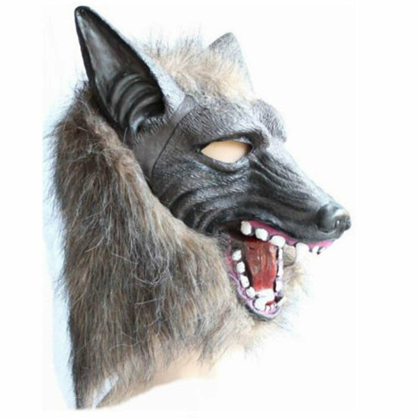 Wolf Head Mask Latex Creepy Halloween Cosplay Animal Theater Adult Costume Dress