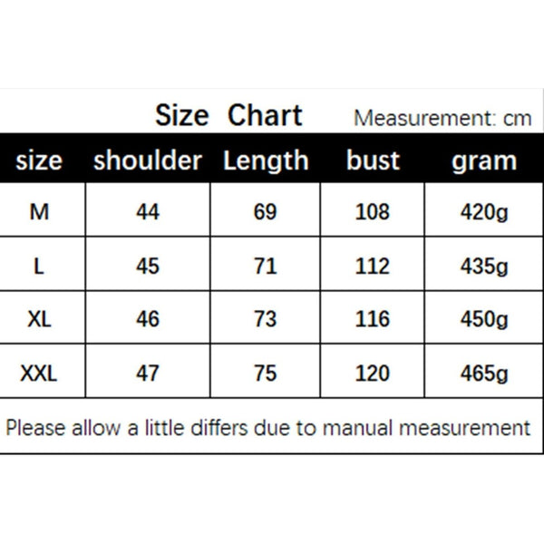 Ugly Christmas sweater size chart, M to XL