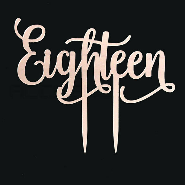 2pcs Eighteen18 Birthday Cake Topper Party Decor Mirror Rose Gold Acrylic 18th