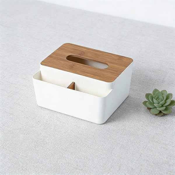 Wooden Tissue Box Cover – White Napkin Storage Holder for Bathroom, Bedroom, Office and Home