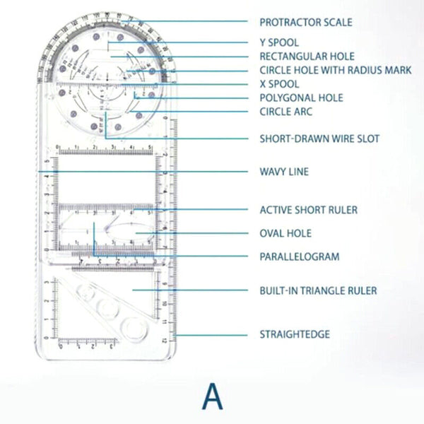 Multifunctional Geometric Ruler Student Mathematics Drawing Tools School Office