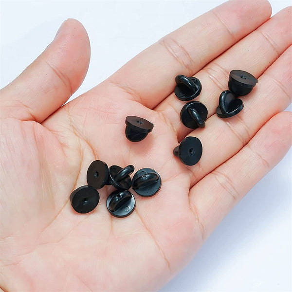 100PCS Black PVC Rubber Pin Backs Lapel Backing ButterflyTie Tack Holder Clasp