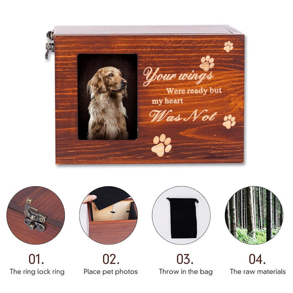 Memorial Pet Urns for Dogs Cats Ashes with Photo Wooden Urns Memory Box Keepsak